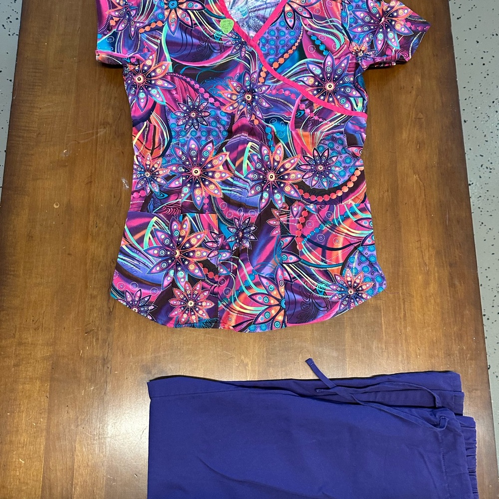 Cherokee Colorful Floral Scrub Top